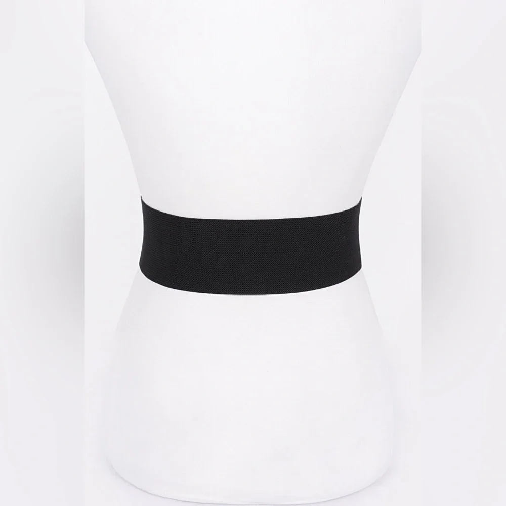 Black Vegan Leather Elastic Statement Belt